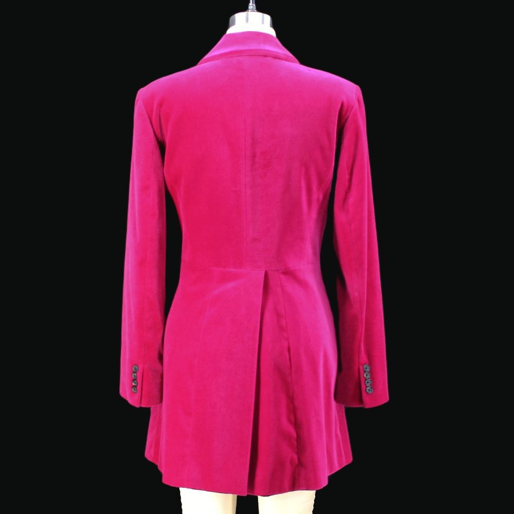 J Peterman Velvet Jacket Riding Coat Long 3 Button Equestrian Tailored Fuschia - Picture 4 of 9